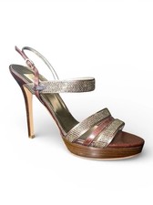 Valentino Gold Bronze Studded Slingback Platform Rhinestone Heels Size 39.5 New
