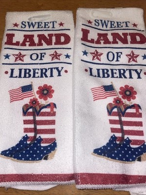 NWT~ Two Patrotic  4th Of July Kitchen Towels 15  x 25  ~SWEET LAND OF LIBERTY