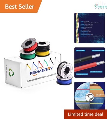 22 AWG Solid Copper Wire Kit 6 Colors 25ft Flexible PVC Hook Up Electrical