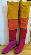 Nicole Colorblock Over the Knee Suede Boots Size 9 -10 Zipper Designer Boots NEW