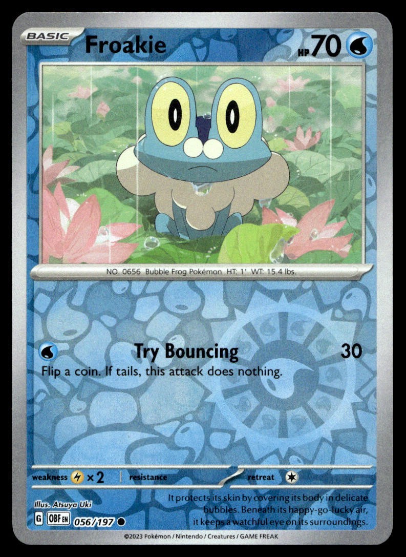 Froakie 56/197 Pokemon Card Obsidian Flames Common 70 HP Rev Holo Near Mint EP