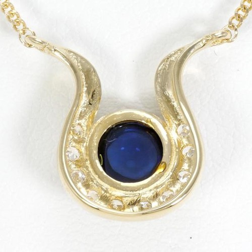 Jewelry 14K Yellow gold Necklace Sapphire Diamond 41cm Free shipping Used - Picture 4 of 5