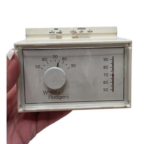 White Rodgers Mechanical Thermostat Dial Control Heat Cool Fan Switch Cream