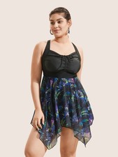 *BNWT* Bloomchic Tropical Ruched Ties Hanky Hem Crisscross Swim Dress Size UK 16