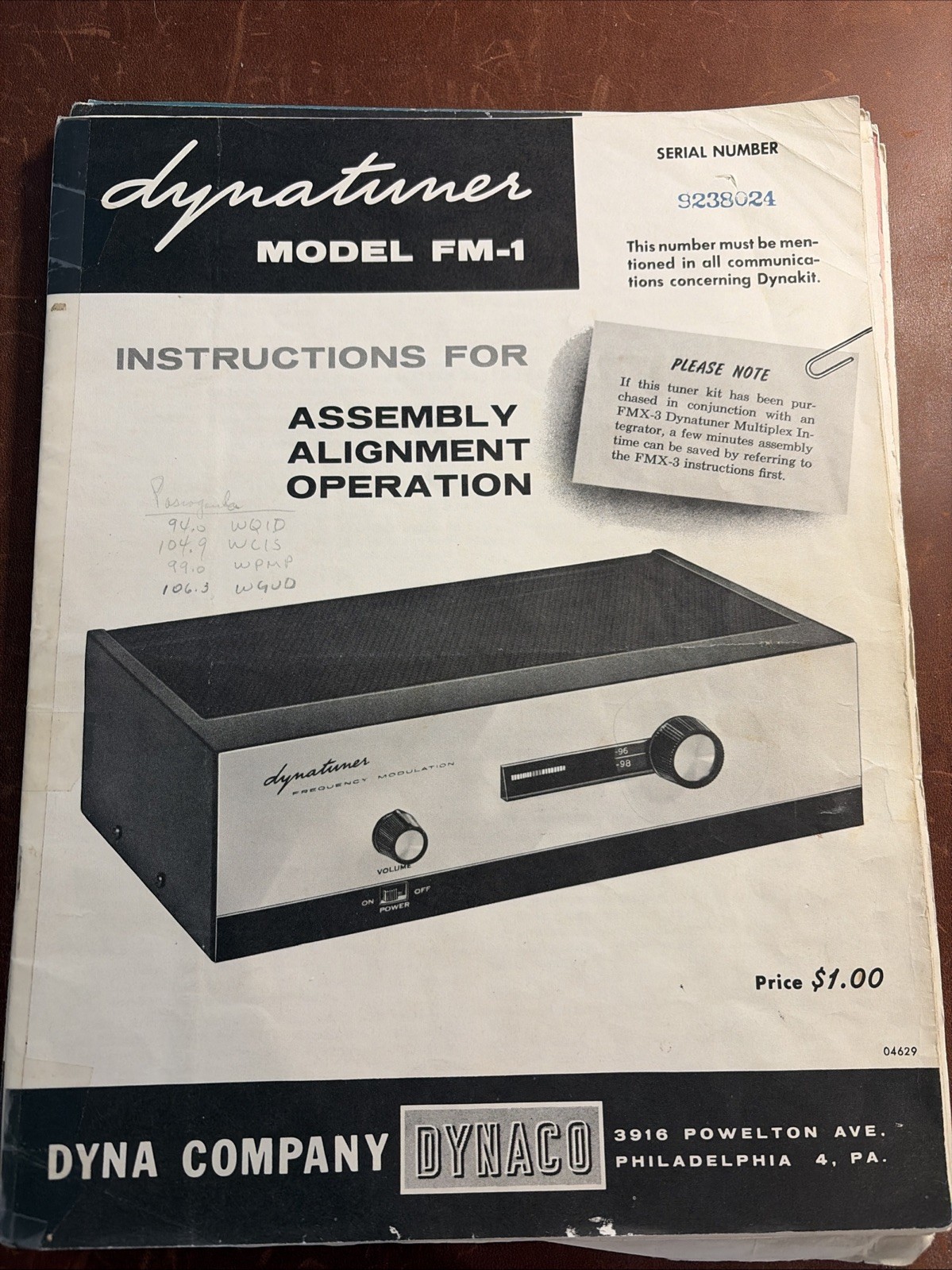 Dynaco Dynatuner FM-1 Instruction Manual Assembly, Alignment & Operation