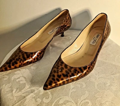 Escarpins Jimmy Choo en cuir verni imprimé léopard Vintage - Photo 1/4