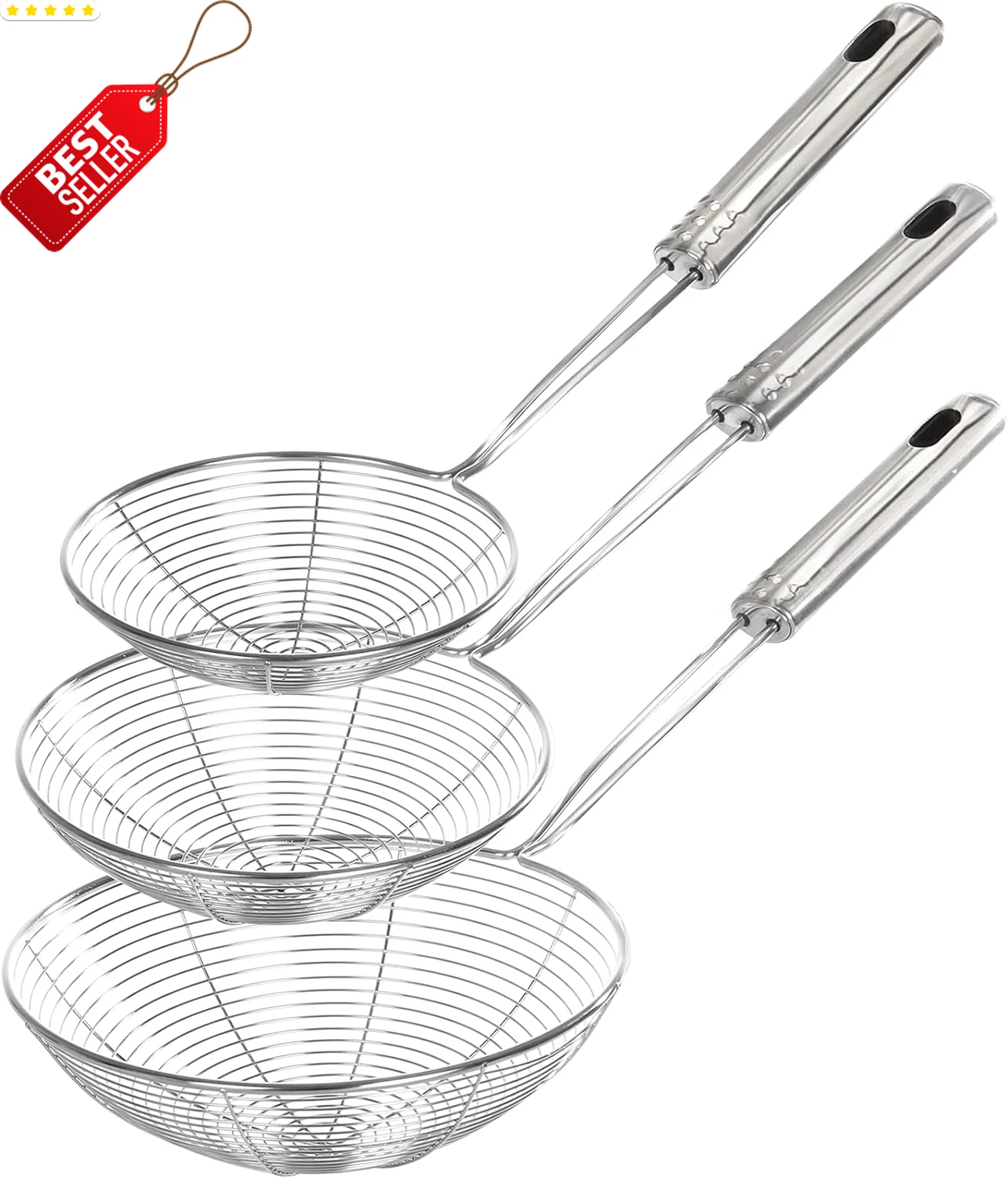 3pc Stainless Steel Spider Strainer Skimmer Ladle Set - US