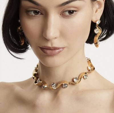 Oscar de la Renta Kristall Welle Halskette (Halsband) und Ohrringe Set signiert