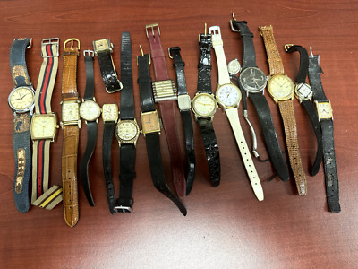 Lot Of 17 Men's Watches Assorted Brands, Benrus, Bulova, Seiko, And Much More!!