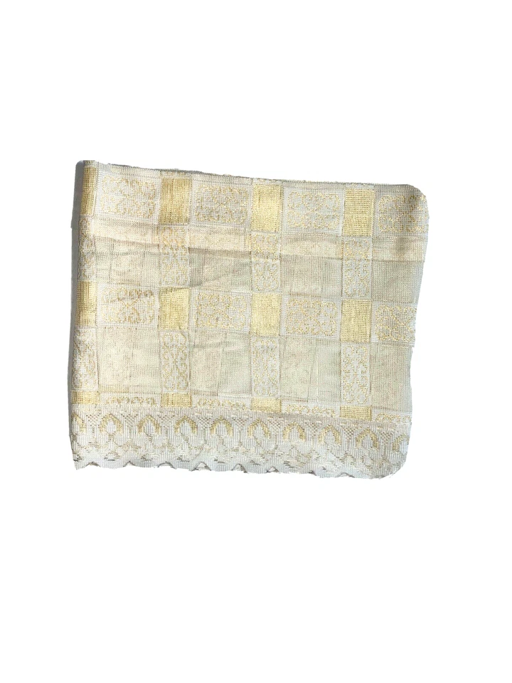 Cortina curta vintage intrincada de renda valance amarelo limão e branco xadrez exclusiva - Imagem 4 de 4