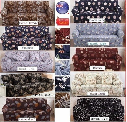 1&4 Seat Stretch Fit Sofa Cover Lounge Couch Removable Slipcover Washable Black - Picture 3 of 30