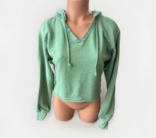 American Eagle Green Cropped Hooded Sweatshirt Size XS