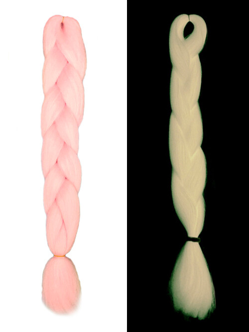 CyberloxShop Glow In The Dark UV Jumbo Braid Dreads Kanekalon Hair Light Pink