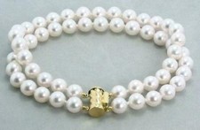 2 Row real Natural AAA 7-8mm White Akoya Pearl Bracelet 7.5-8" 14k Gold Clasp
