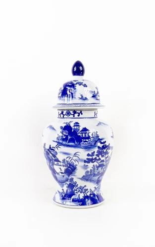 Large Blue and White Bombay Co Ginger Jar 16.5", Chinoiserie Ginger Jar, Vase