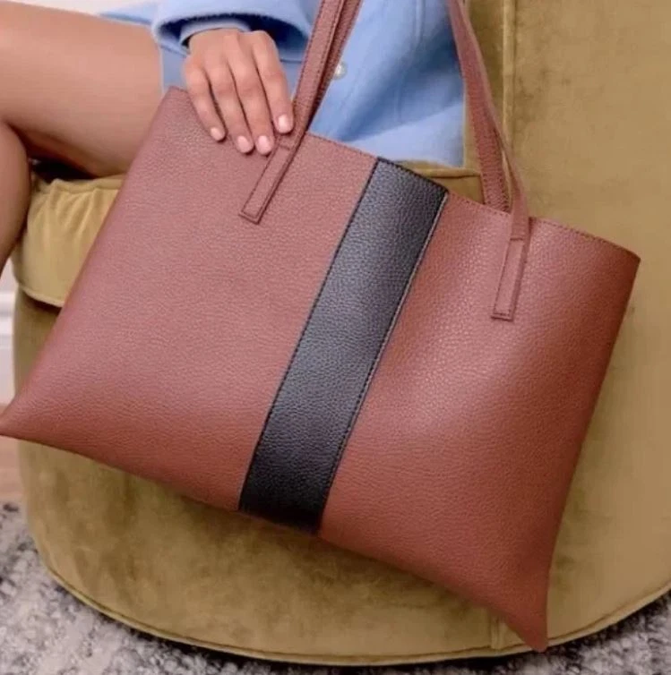 NEW Vince Camuto LUCK Brown & Black Pebbled Vegan Leather Tote Bag Business - Image 2 of 4