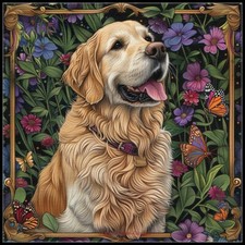 Golden Retriever with Flowers - Chart Counted Cross Stitch Patterns Needlework