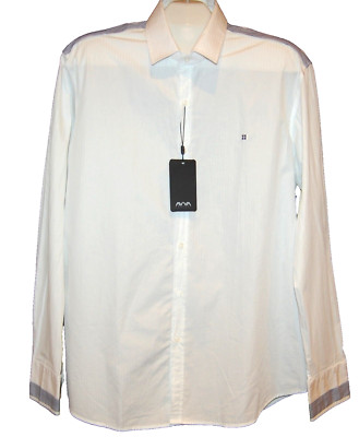 Avva Men's White Striped Blue Trim Dress Casual Cotton Shirt Size 2XL