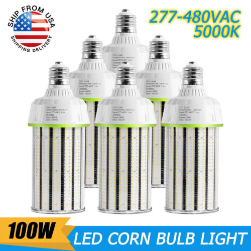 6Pack 400W Eq. 480V LED Light Bulbs 100W 15000LM High Bay Barn Street Corn Light