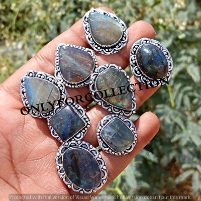 Flashy Labradorite Gemstone 925 Sterling Silver Plated 100 PCs Design Rings Lot