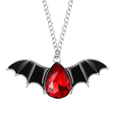 Gothic Bat Necklace for Women Halloween Red Teardrop Crystal Pendant Punk  Rock