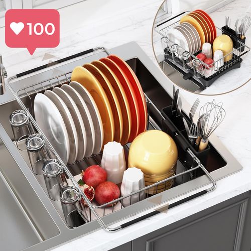 In-Sink Dish Drying Rack – Stainless Steel Dish Drainers with Drainboard - Picture 9 of 12