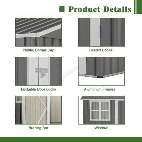 Garden Shed 8x6FT Steel Apex Tool Equipment Organize W/Window Door Grey - Picture 7 of 12
