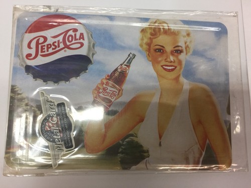 Tarjeta de letrero de metal vintage Pepsi Pepsi-cola coleccionables de oro antiguo - Imagen 18 de 33