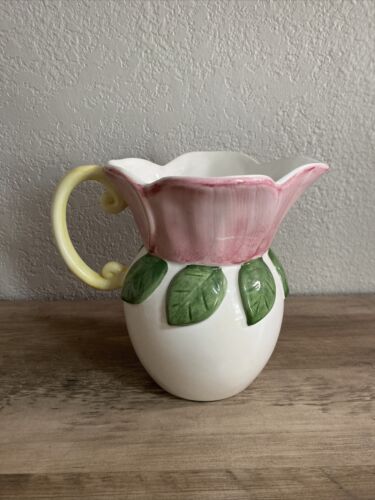 Krug ELPA Alcobaca Portugal Keramik 8" Blumenform handbemalt kitschig - Bild 3 von 12