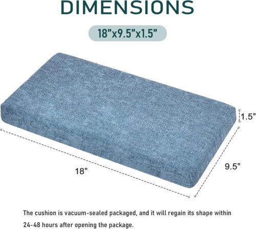 Machine Washable Rectangle Stool Pads - 4 Count Blue Cushions, 18x9.5in - Picture 5 of 8