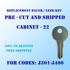 J301-J340, Replacement key for Bauer / Leer locks, Accurate cut to your code.