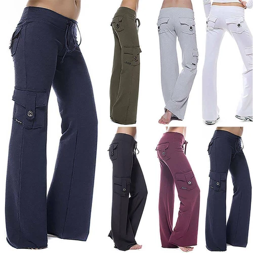 Damen Kampf Cargo lange Hose Hose Fitnessstudio Sport Freizeit lockerer Unterteil - Bild 2 von 30