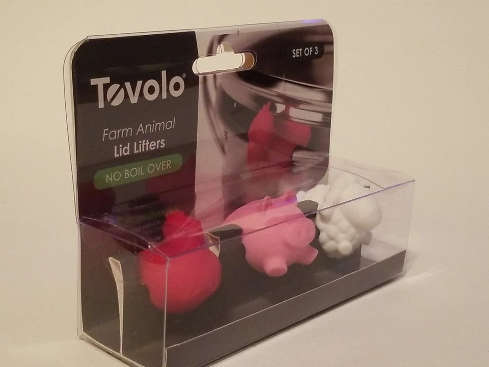 Tovolo conjunto de 3 elevadores de tampa de animal de fazenda sem ferver sobre silicone porco ovelha frango - Imagem 2 de 4