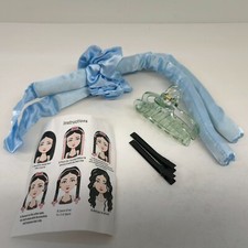 No Heat Satin Fabric Hair Curler Curling Tiara Blue 3 Clips 2 Scrunchies 15 In