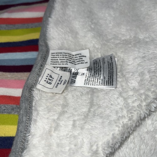 Baby Gap striped Blanket soft white plush reverse side red yellow green pink - Picture 3 of 3