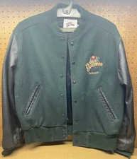 Vintage Planet Hollywood Orlando Green Wool Leather Varsity Bomber Jacket Small