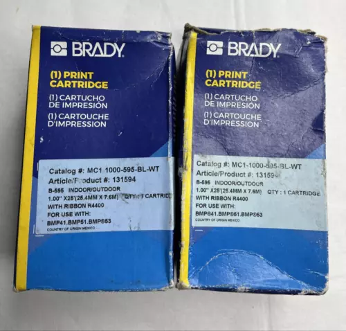 2x Brady MC1-1000-595-BL-WT White-On-Blue 1"x25' Label Cartridge New - Open Box