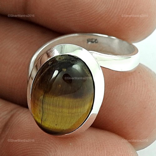 Tiger Eye Gemstone 925 Silver Birthday Gift Cocktail Ring Handcrafted Jewellery