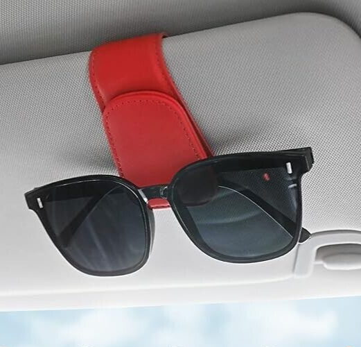 Sunglass & Eyeglass Holder for Car Visor with Leather Ticket Card Clip