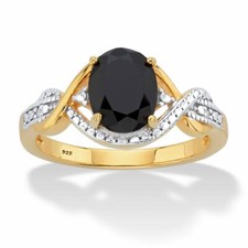 18K GOLD OVER STERLING SILVER WOMENS BLACK ONYX DIAMOND ACCENT RING 6 7 8 9 10