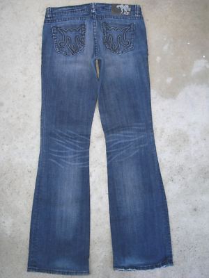 MEK Beijing Bootcut Jeans Women Sz 28 Blue Distressed-Run Big Sz 29 30 Fit L30