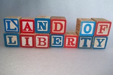 Vintage ABC Alphabet Blocks LAND of LIBERTY red blue Home Decor 4th American