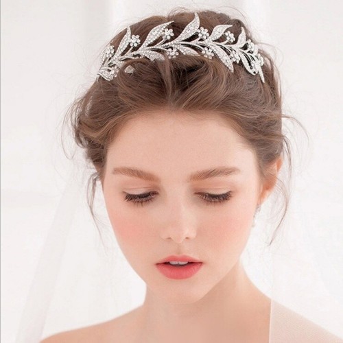 4.5cm Wide Leaves Crystal Wedding Bridal Queen Princess Prom Tiara Crown Adult - Picture 4 of 16
