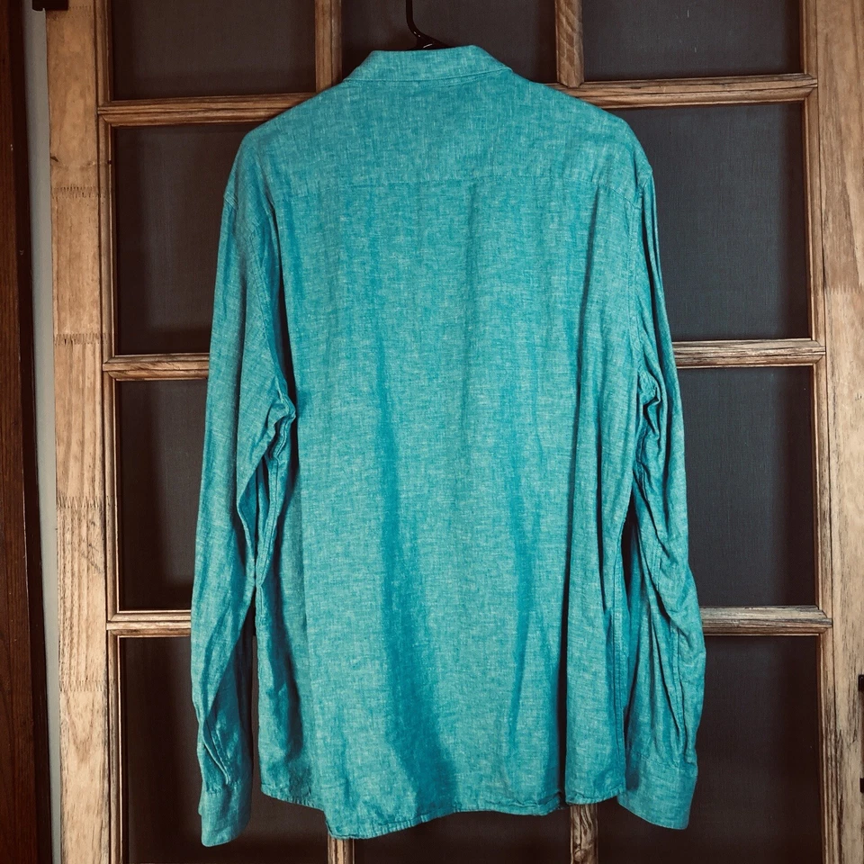 Marc Anthony Men's Turquoise Linen Blend LS Shirt Size XL, Slim - Image 2 of 4