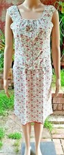 Vintage 90 Women Corset Skirt Set Multicolor Floral Crochet Trim Cotton Size S