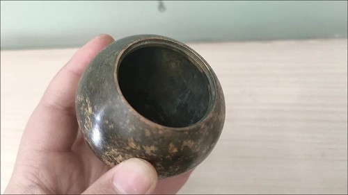 Antica teiera vintage Cina vecchia collezione rame zodiaco intaglio barattolo conservazione - Foto 20 di 23