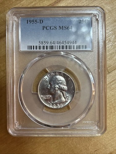 1955-D 25C Washington Quarter - PCGS MS64 - 90% Silver