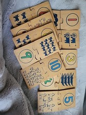 Vintage Number Puzzle 20 Wooden Interlocking Pieces 1-10 PreSchool Children