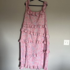 Show Me Your Mumu Greta Dress Size 2X Pink Blushing Floral Stretch Tiered Ruffle