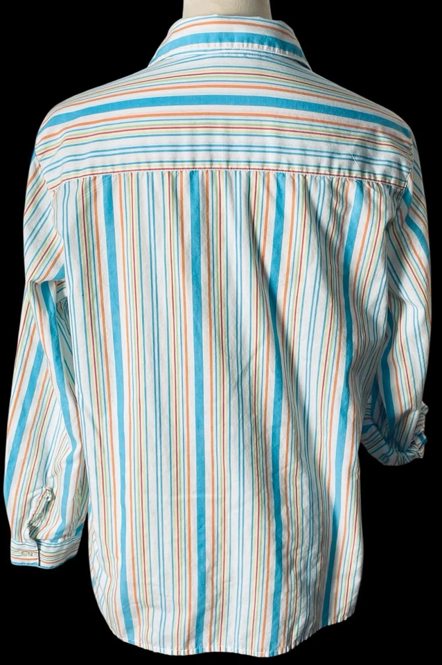 Camisa Breckenridge Mujer Rayas Pequeña Flor Bordado Botón Manga Tab De Colección Foto 4 de 4